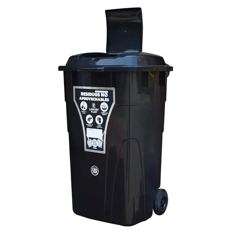 Contenedor de Basura con Ruedas 120 Litros Doble Tapa | Contenedor negro