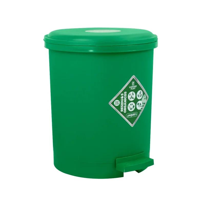 Papelera verde de 13 litros para residuos orgánicos fabricada en plástico resistente para puntos ecológicos.