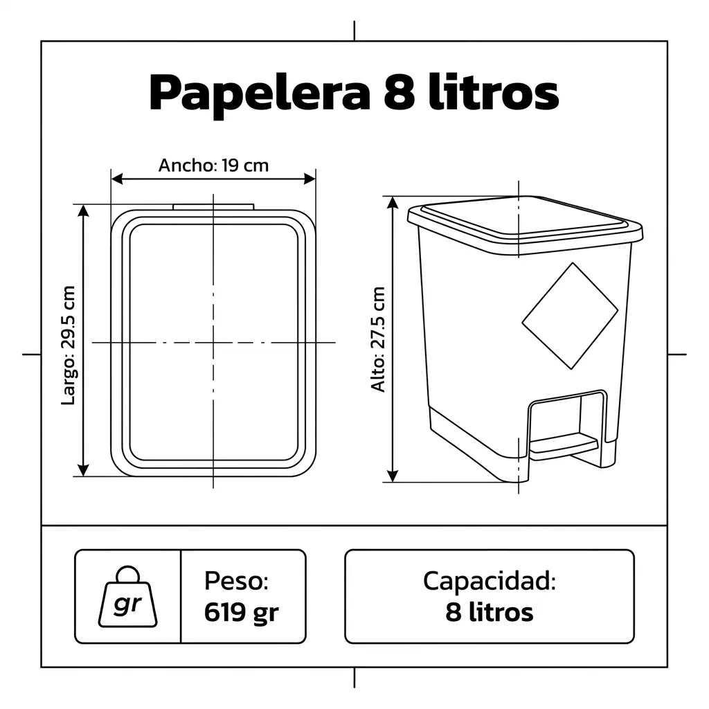 Caneca de Basura 8 Litros con Pedal | Luxury Plast