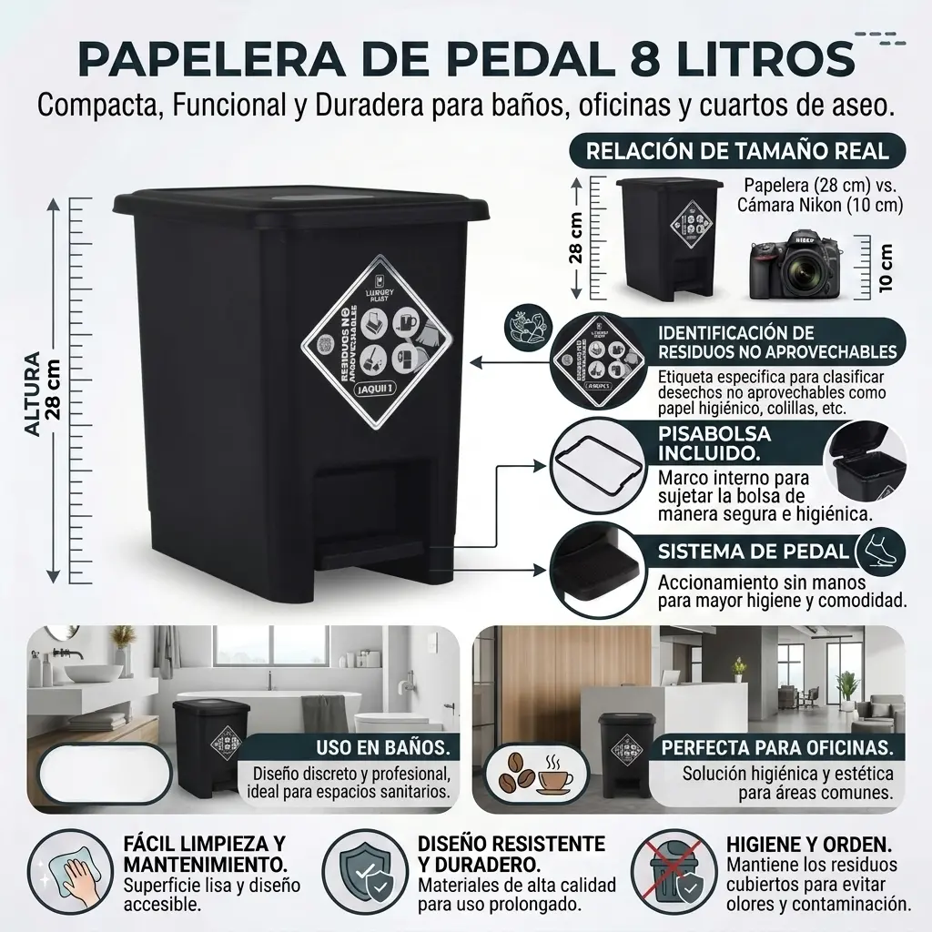 Caneca de Basura 8 Litros con Pedal | Luxury Plast