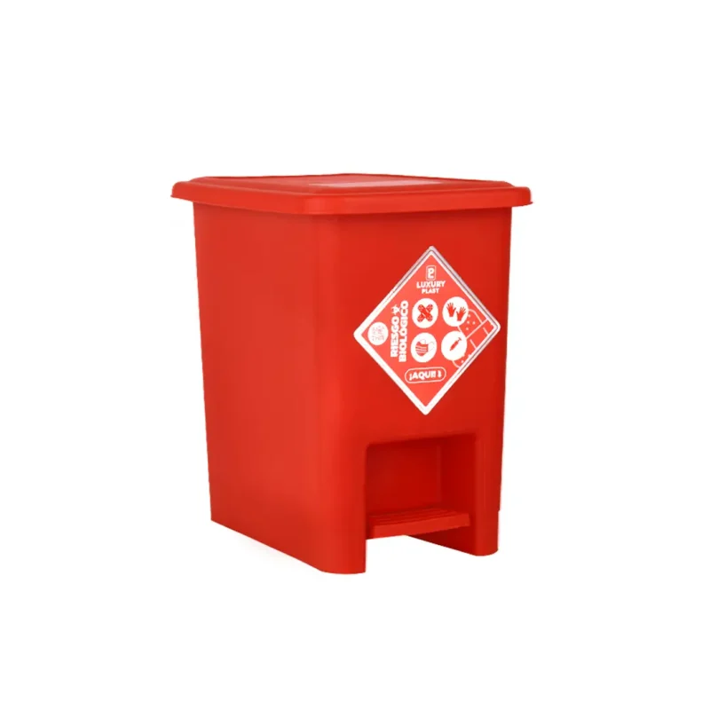 Caneca plástica con pedal roja de 8 litros para la correcta gestión de residuos de riesgo biológico.
