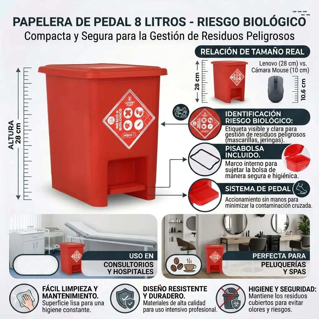 Caneca de Basura 8 Litros con Pedal | Luxury Plast