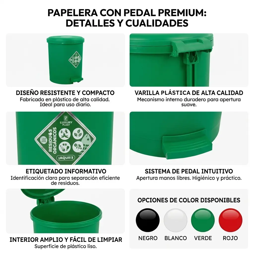 Caneca de Basura 13 Litros con Pedal | Luxury Plast