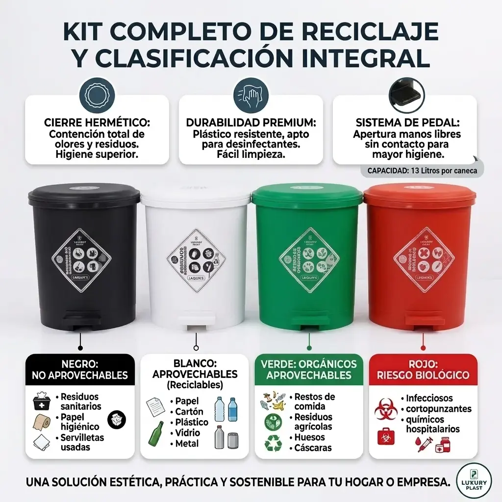 Caneca de Basura 13 Litros con Pedal | Luxury Plast