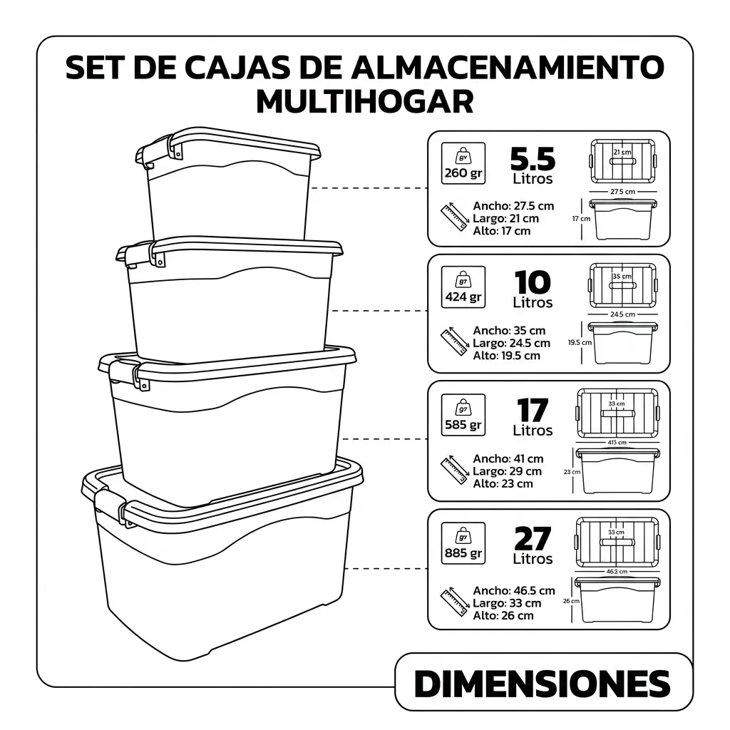 Cajas Organizadoras Transparentes con Tapa y Broches | Luxury