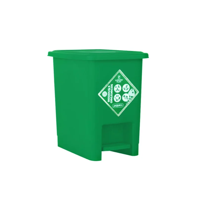 Caneca de basura con pedal verde de 8 litros para residuos orgánicos fabricada en plástico resistente.