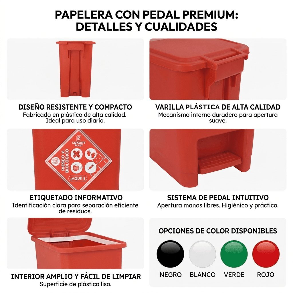 Caneca de Basura 8 Litros con Pedal | Luxury Plast