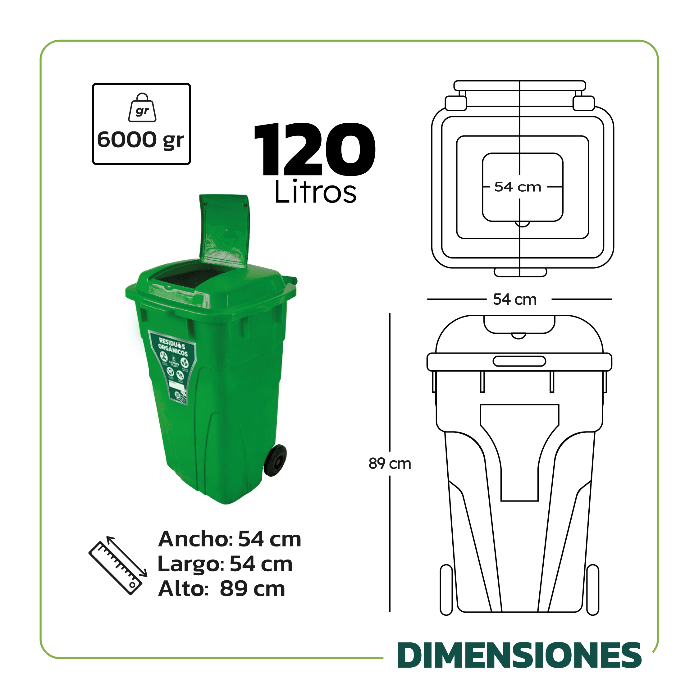 Contenedor de Basura con Ruedas 120 Litros Doble Tapa | Luxury Plast
