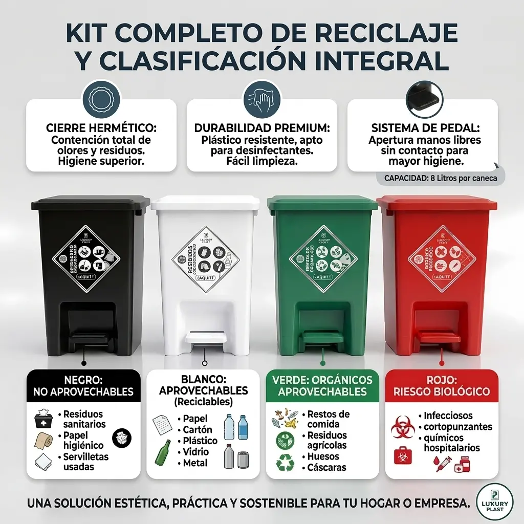 Caneca de Basura 8 Litros con Pedal | Luxury Plast