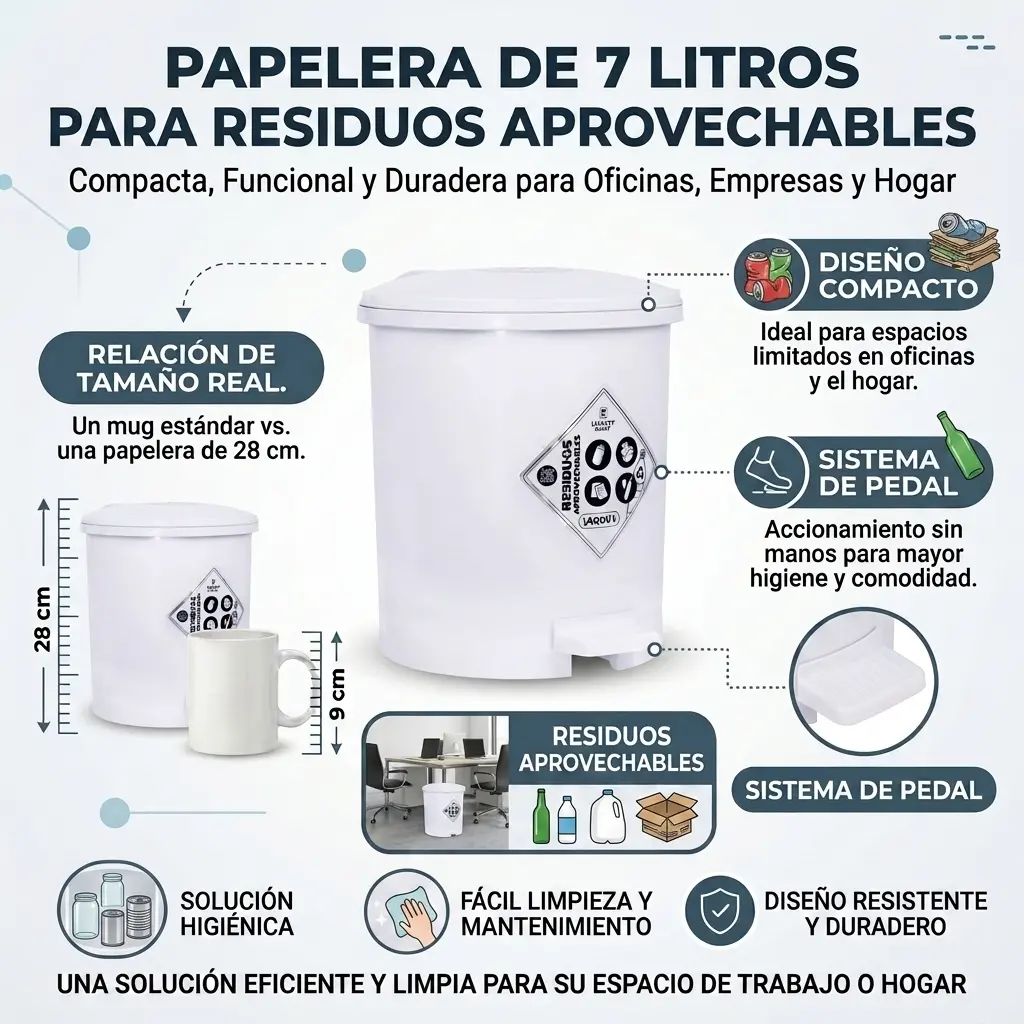 Caneca de Basura 7 Litros con Pedal | Luxury Plast