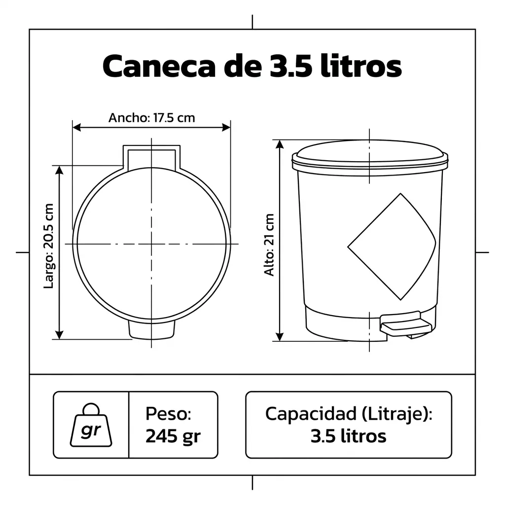 Caneca de Basura 3.5 Litros con Pedal | Luxury Plast