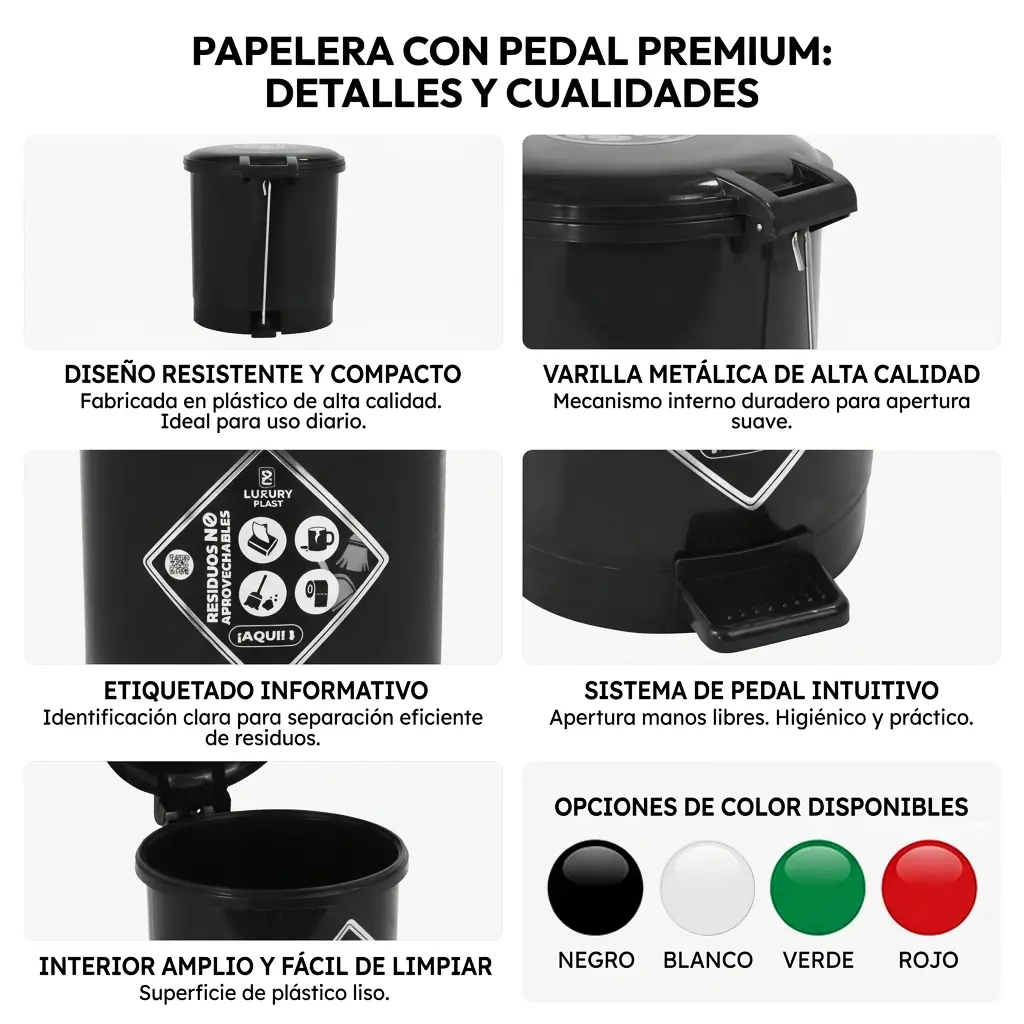 Caneca de Basura 3.5 Litros con Pedal | Luxury Plast