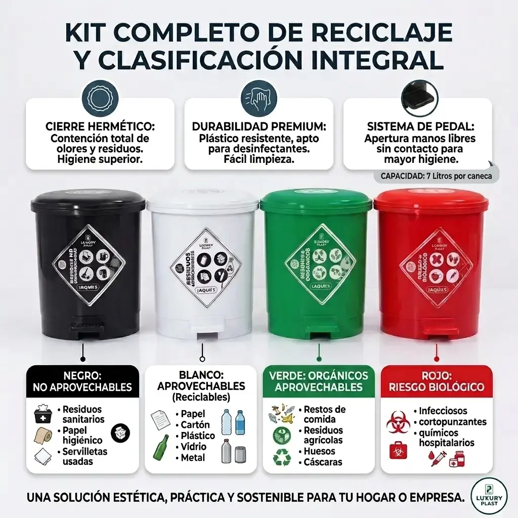 Caneca de Basura 7 Litros con Pedal | Luxury Plast