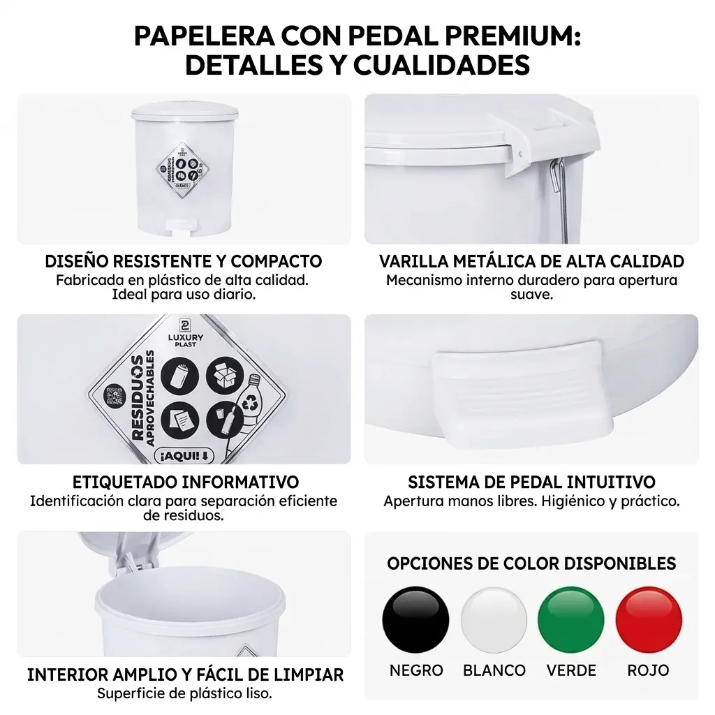 Caneca de Basura 7 Litros con Pedal | Luxury Plast