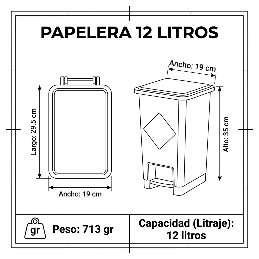 Caneca de 12 Litros con Pedal | Luxury Plast