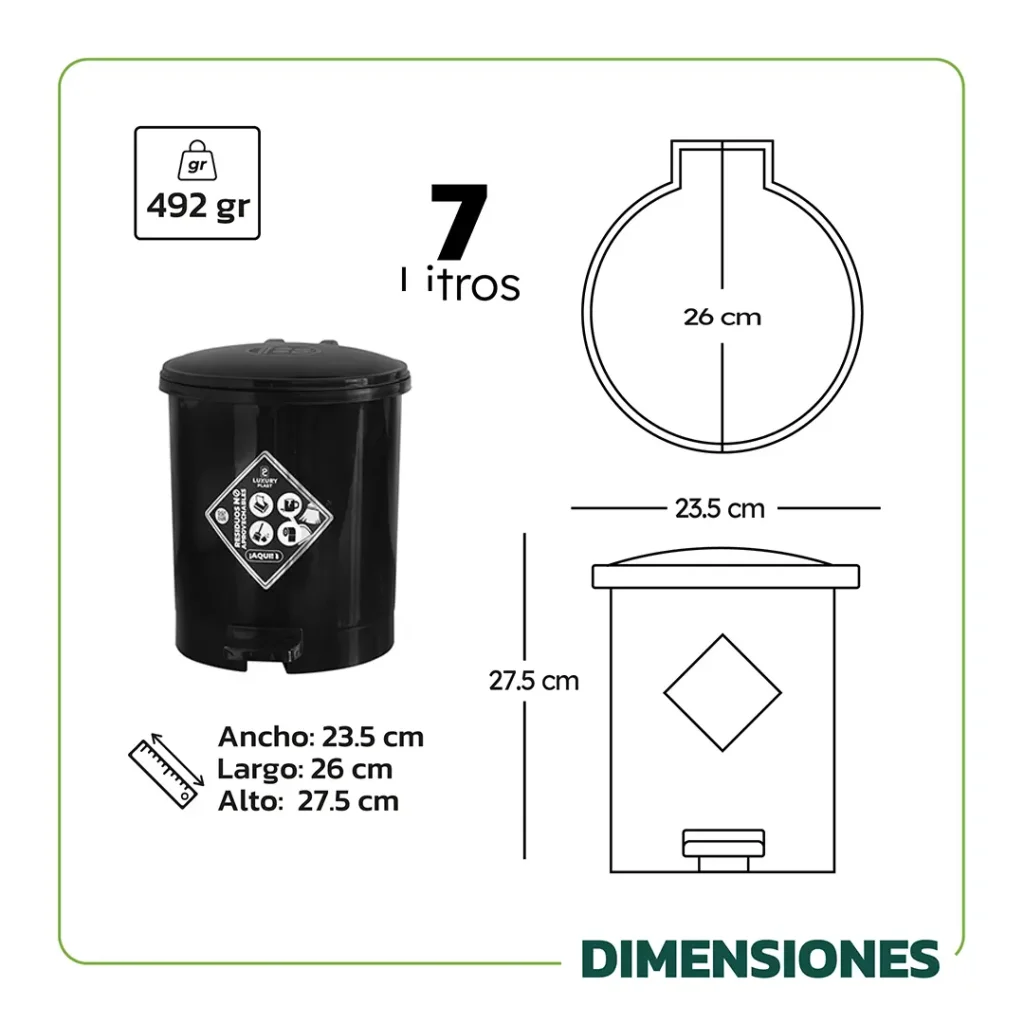 Caneca de Basura 7 Litros con Pedal | Luxury Plast