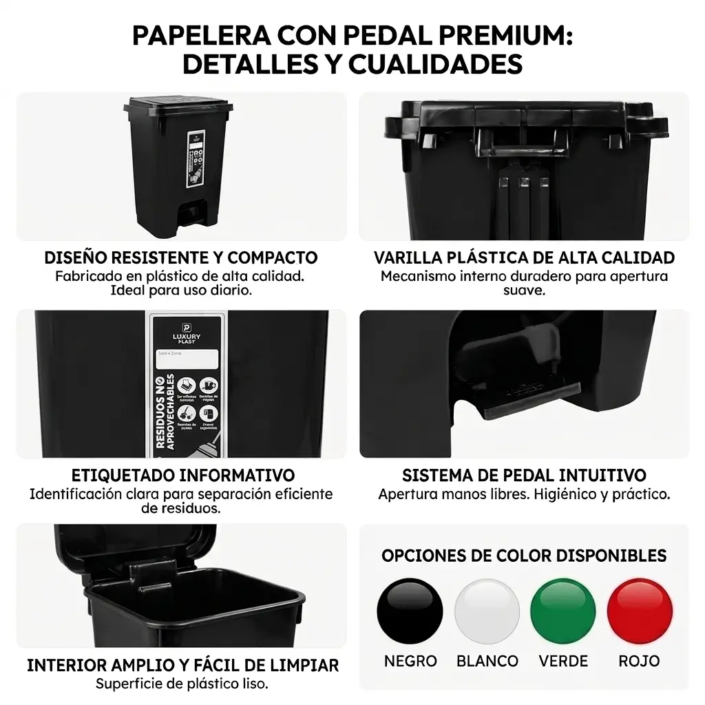 Caneca de Basura 35 Litros con Pedal | Luxury Plast