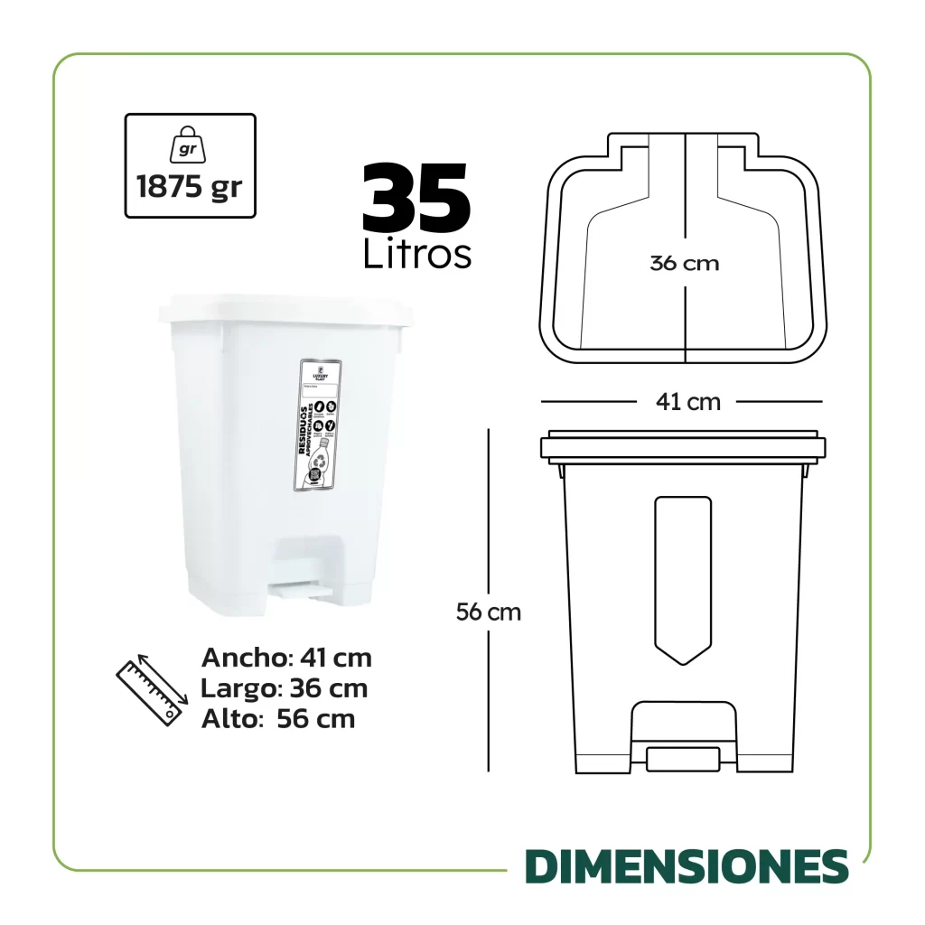 Papelera de Pedal Cuadradas 35 L