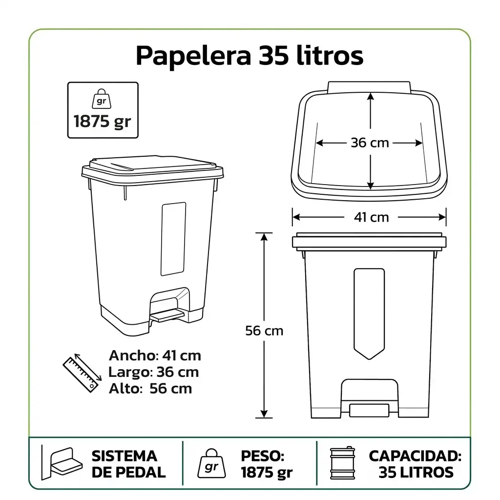 Caneca de Basura 35 Litros con Pedal | Luxury Plast