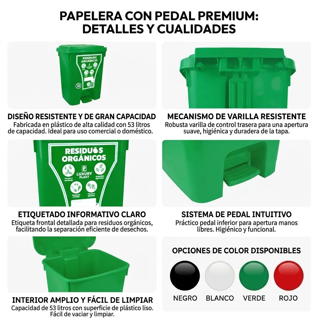 Caneca de Basura 53 Litros con Pedal | Luxury Plast