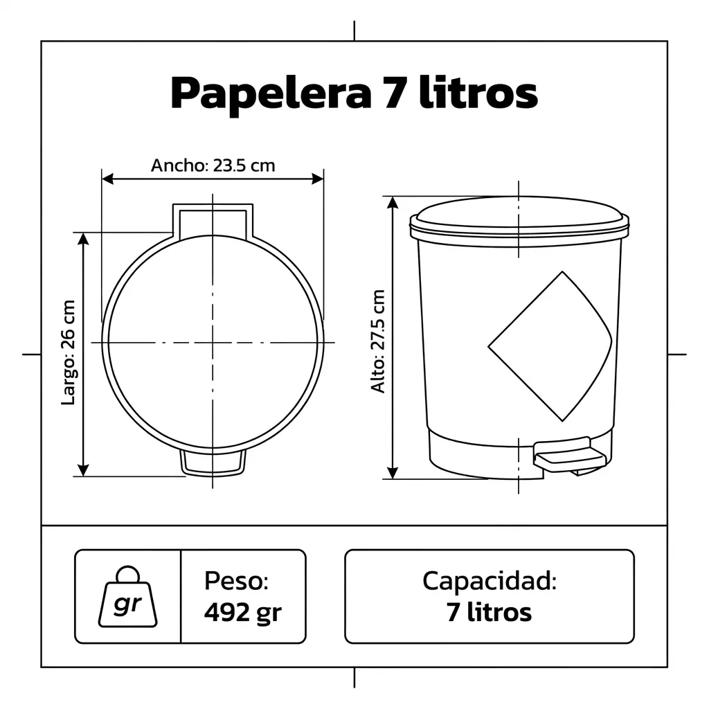 Caneca de Basura 7 Litros con Pedal | Luxury Plast