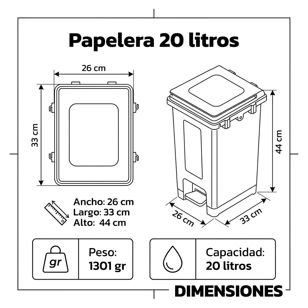 Caneca de Basura 20 Litros con Pedal | Luxury Plast