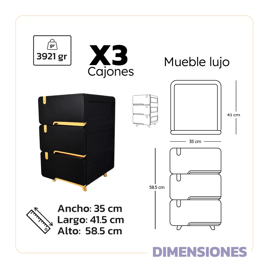 Mueble lujo X3 cajones - elegante y versátil en cualquier espacio