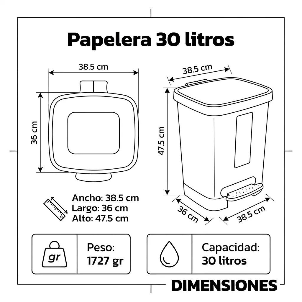 Caneca de Basura 30 Litros con Pedal | Luxury Plast
