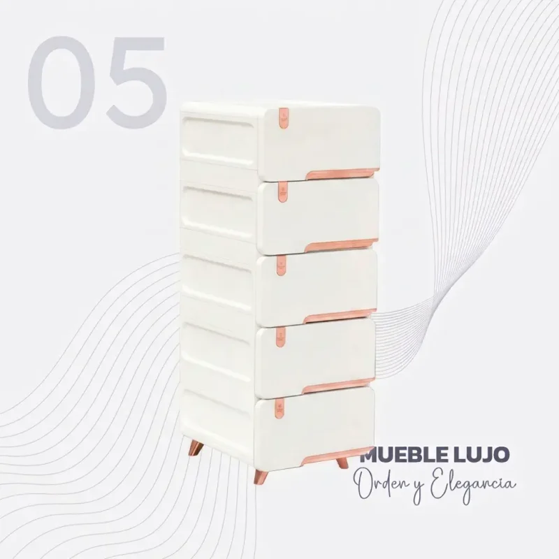 Cajonero plástico organizador 5 cajones | Luxury beige con metalizado cobre