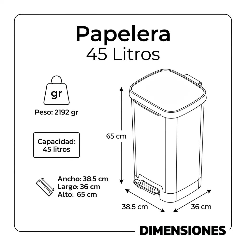 Caneca de Basura 45 Litros con Pedal Material Original | Luxury Plast