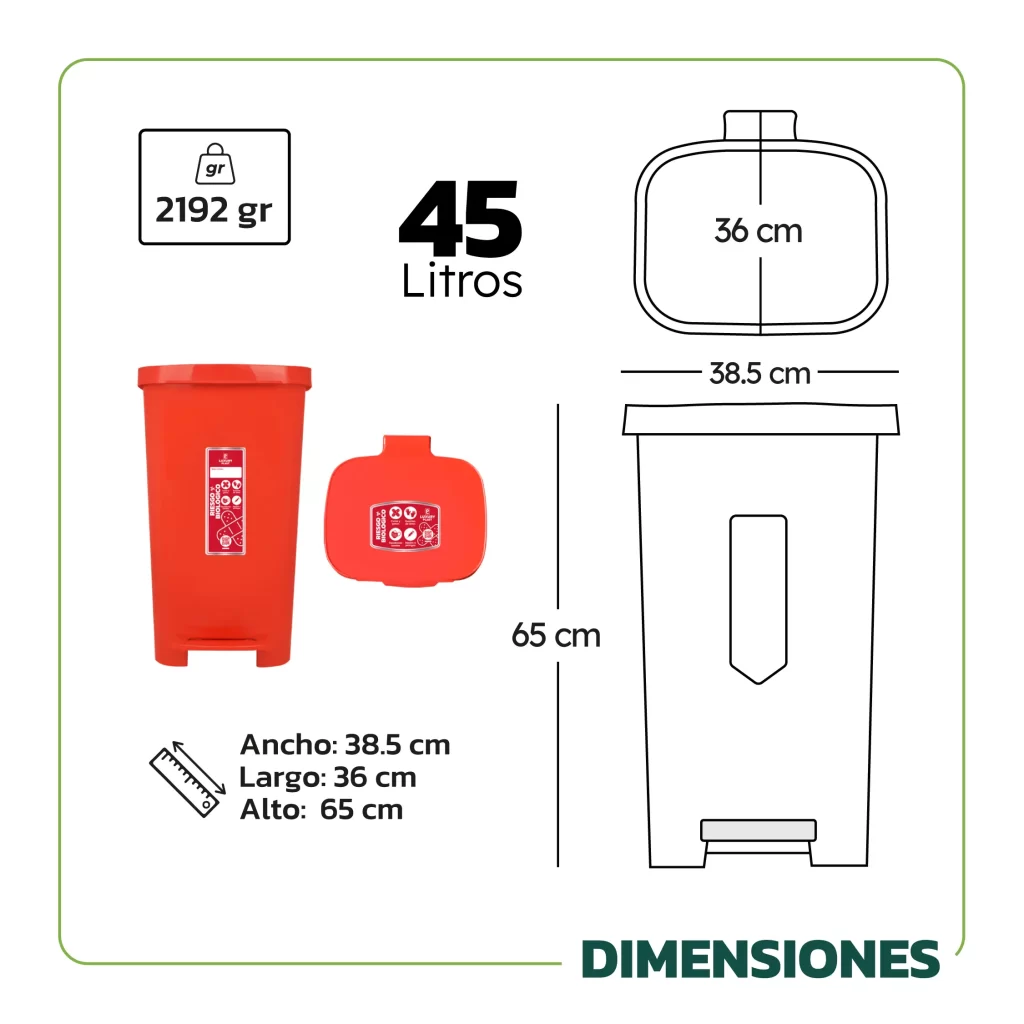 Papelera de Pedal Cuadrada 45 Litros