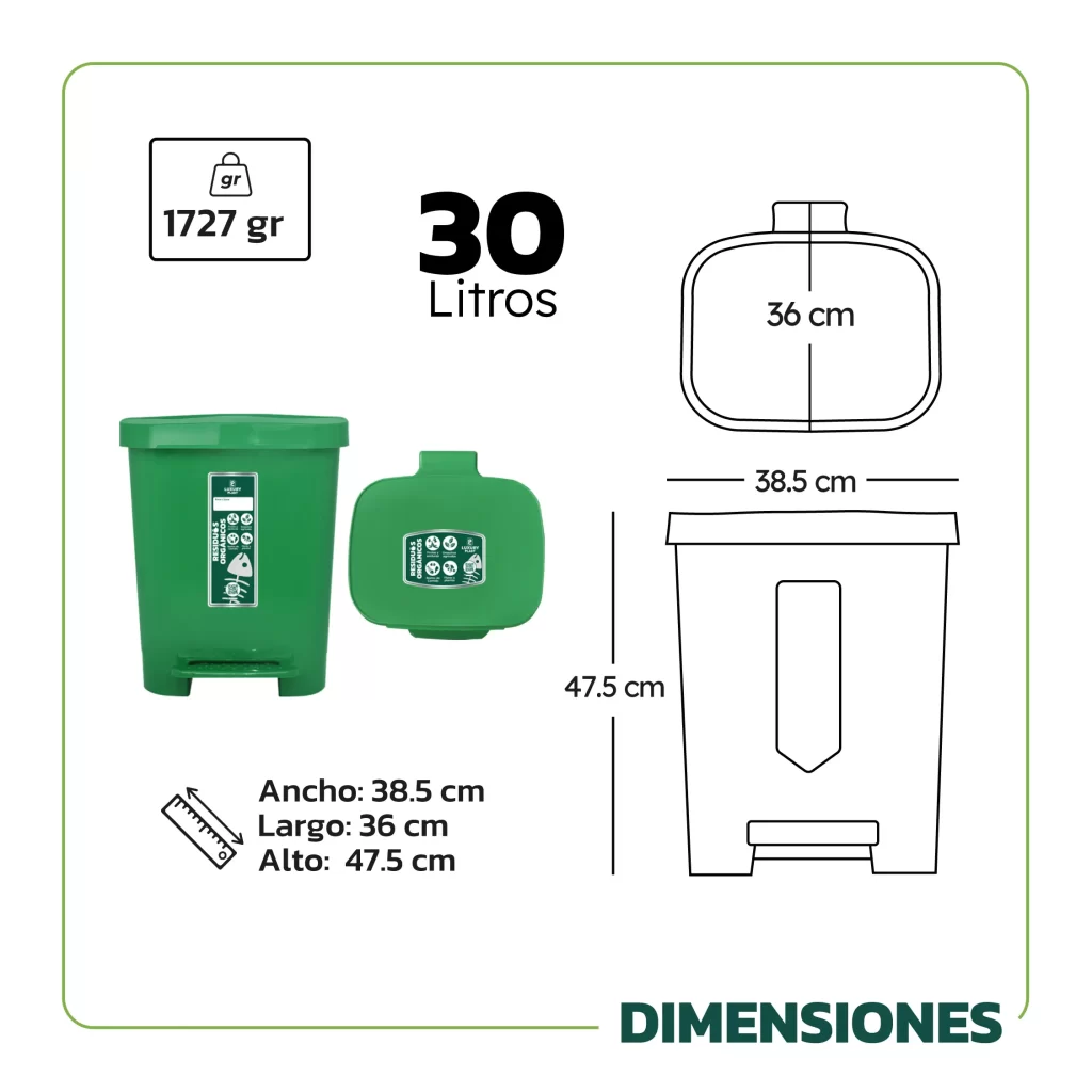 Papelera de Pedal Cuadrada 30 Litros