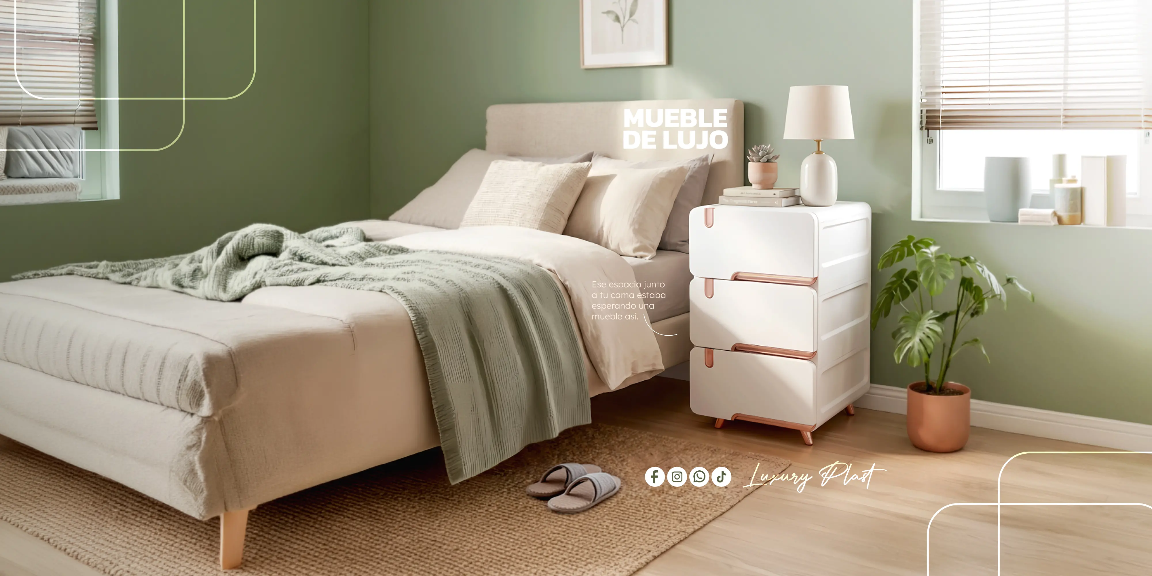 Mesita de noche plástica junto a una cama